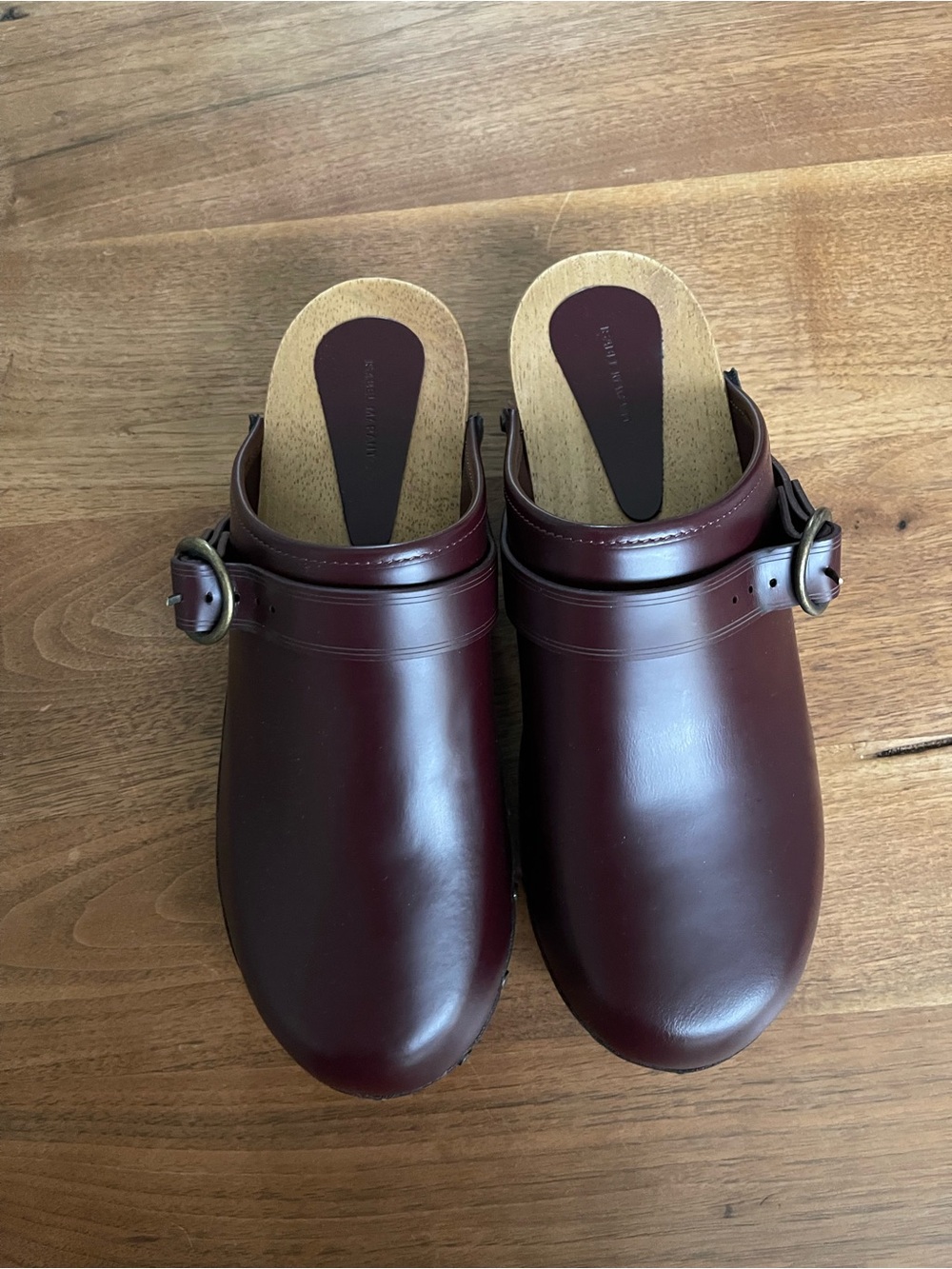 Isabel Marant Burgundy Leather Mule Clogs with Side Buckle 40